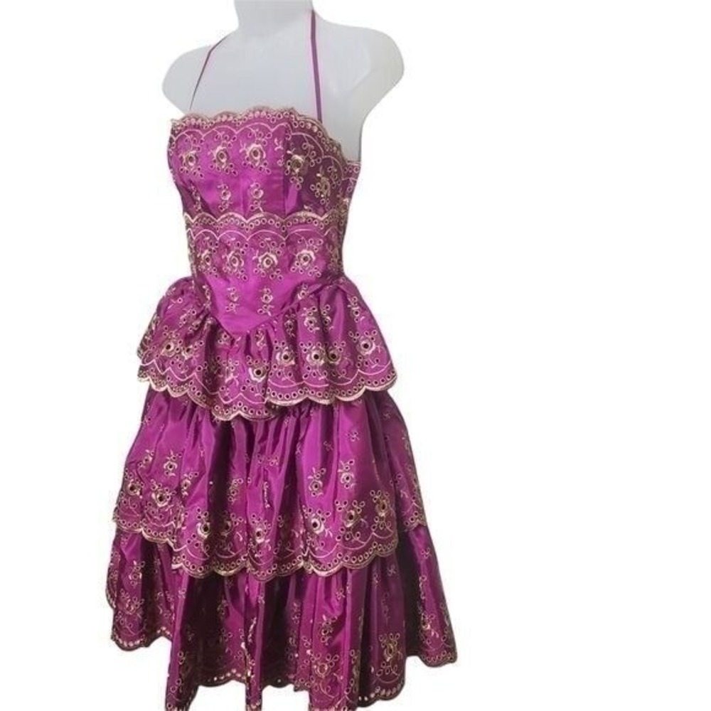Betsey Johnson Womens Y2K Fairy Tiered Embroidered Halter Dress 2 Magenta NEW - Picture 9 of 16